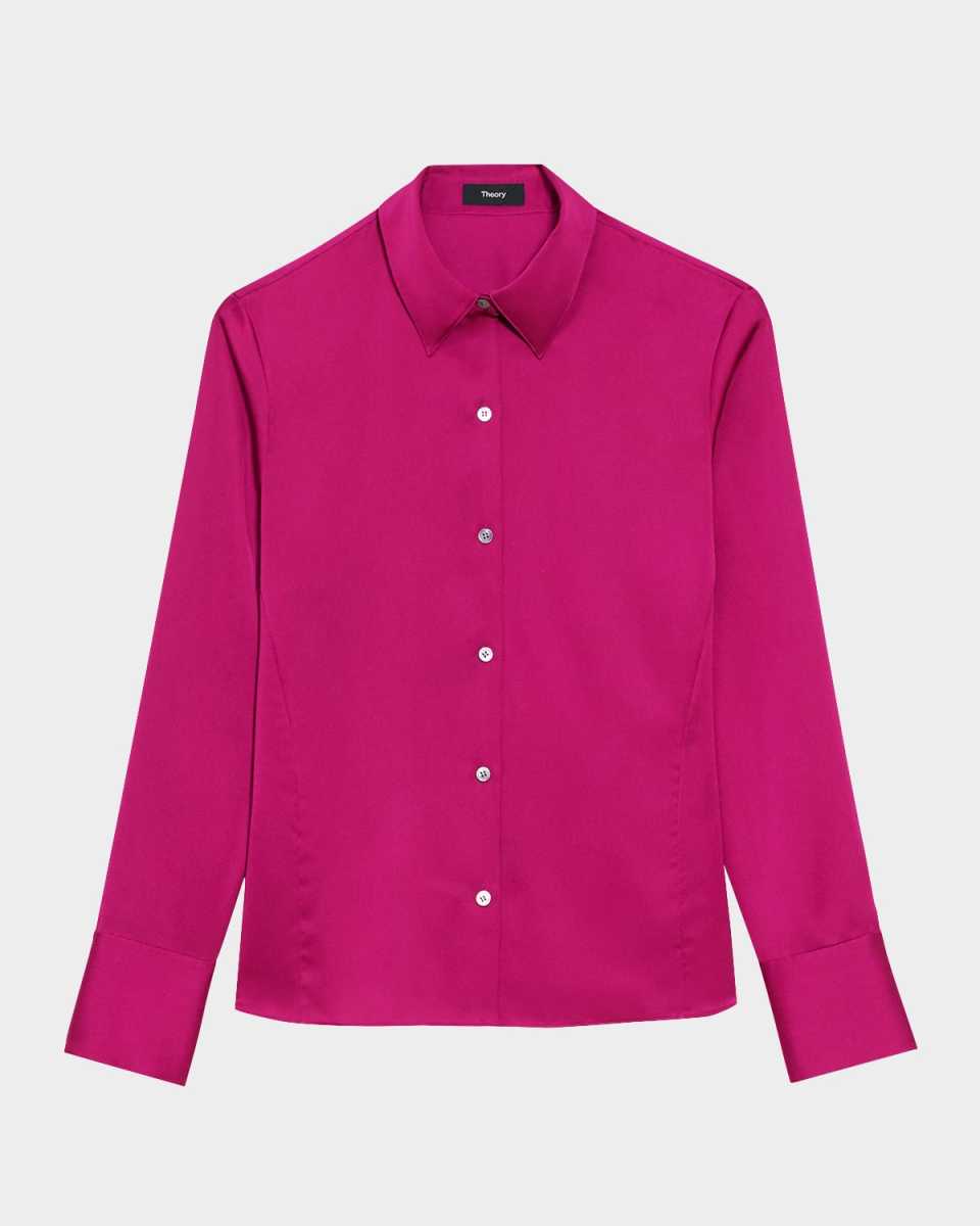 Satin Slim Button-Front Blouse